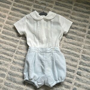El Rincón de Maria linen blue outfit for toddler